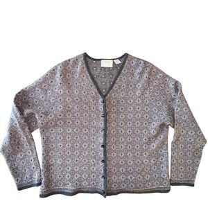 Field Manor Geometric Diamond Knit Cardigan Sweater Women's XL Wool Blend Button